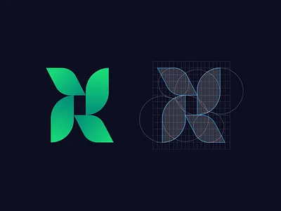 Letter R Logo - Grid brand identity branding fintech gradient green grids leaf leafs letter r letter r leaf logo logo design logo designer logo grid minimal modern nature organic r leaf tech logo