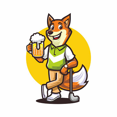 Fox Golf and Beer beer cartoon cool design fox golf golfer illustration logo mascot mascot simple vector