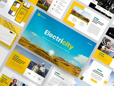 Electricity - Wind & Solar Energy PowerPoint Template alternativeenergy battery business eco ecology electricity energy green panel power powerpoint recycling renewable responsive solar turbine wind