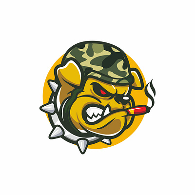 bulldog army army bulldog cartoon design dog esport illustration logo logo mascot mascot mascot character soldier vector