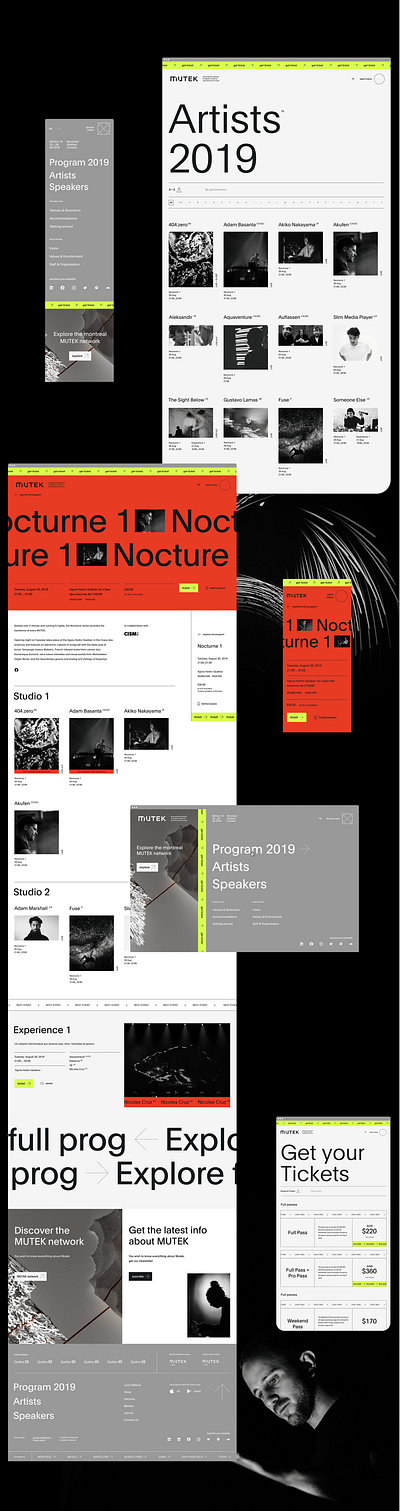 Mutek Festival Website art artists audio creativity design system digital dna ecosystem event grid journal layout magazine modern music sound speakers video