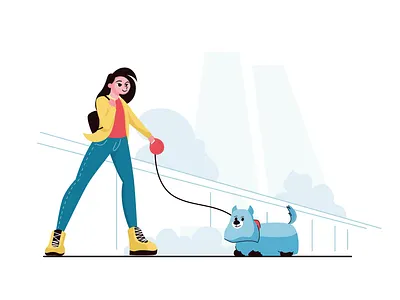 Girl with dog art cartoon character colorful design flat illustration illustrator minimal modern style vector