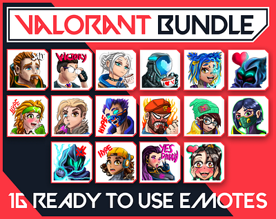 16 Valorant Agents Emotes Pack for Streamer / Twitch Emotes twitch twitch badges twitch emote twitch graphic valorant valorant emotes valorant graphic