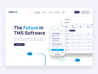 PortPro Hero clean clean ui delivery service delivery truck design flat flat design hero banner hero image layout minimal minimalist transportation design type typography website website banner website concept website design