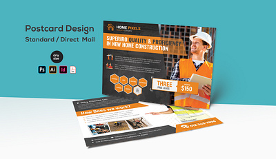 Construction Direct mail Postcard advertisement air condition construction creative creative design design direct mail engineering equipment flexible handyman improvement industrial marketing postage postcard postcard design professional repair