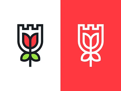 Castle Rose Shield Logo castle design flower fort king kingdom logo modern rose shiled simple