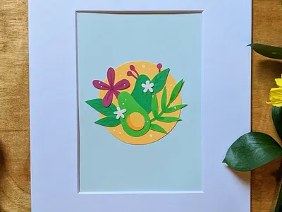 Avocado cut paper art collage cut paper illustration nature paper