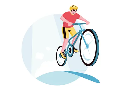 Cheerful cyclist bicycle cartoon colorful design flat illustration illustrator minimal modern sport vector