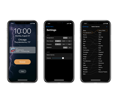 A weather app settings view to help musicophiles app design figma figma design figmadesign ui ui design uidesign uiux