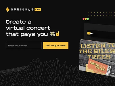 Springus Landing Page 3d model dark ui dj email capture landing page live show live streaming stream streaming web design