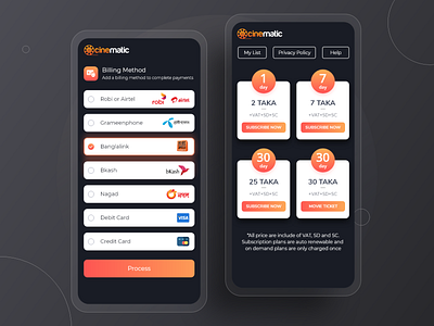 Movie App - Payment Process app billing clean clean ui dark dark app dark theme dark ui payment process ui ux