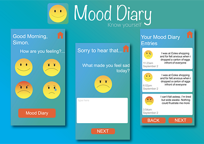 Mood Diary app design illustration illustrator minimal ui ux xd