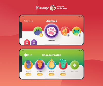 English Teaching for Children Application app application branding children conceptual design design concept english gamification illustration mobile app teaching ui ux