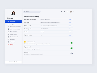 Daily UI Challenge 007 - Settings daily 100 challenge daily ui 007 daily ui challenge 007 dailyui dailyuichallenge design edit profile figma figmadesign premium account settings settings ui ui uiux uiuxdesign ux