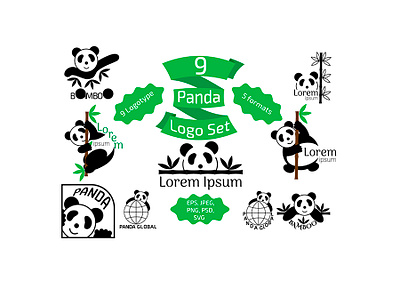 Panda logotype set. Vector illustration. branding design illustration logo logo design logos logotype panda panda logo vector