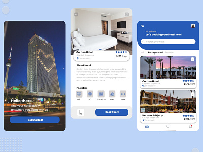 Booking Hotel Mobile App blue booking hotel mobile app design uiux