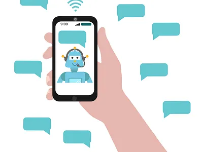 Chatbot concept. User chatting with chatbot in mobile app. bot chat chatbot design illustration mobile online vector