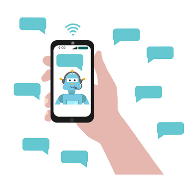 Chatbot concept. User chatting with chatbot in mobile app. bot chat chatbot design illustration mobile online vector