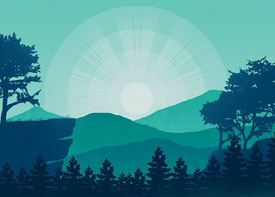 Final illustration 2 artwork design art flat illustration forest hill illustraion landscape life nature art sky sunrise tree ui vector