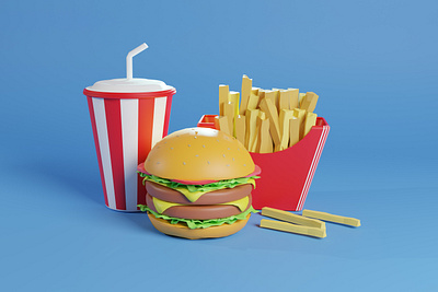 3D Burger Illustration 3d 3d art art artwork blender burger drink food illustration