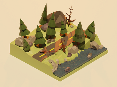 Forest Road 3d blender dusk forest low poly lowpoly lowpolyart polygon runnway trees tutorial