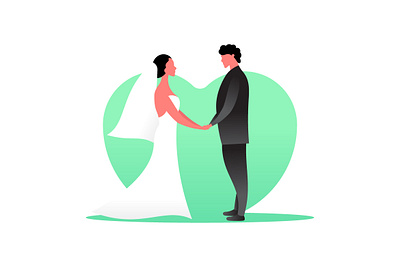 Couple Wedding -Flat Illustration couple date dress husband husband and wife landingpage love wedding white wife