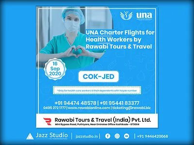 UNA Charter Flights From Cok-Jed by Rawabi brandingreimagined breakthechain calicut jazzstudio kerala kozhikode rawabi saudi airlines saudi arabia