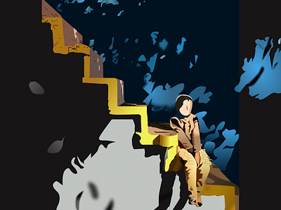 Child, Stairs and Shadow illustration