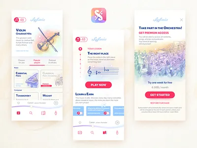 Classical Music App_Sinfonia app app design classical music composer design designflows icon design illustration learning music music player play ui