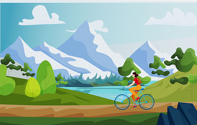 Cycling bicycle cycle cycling cyclist design flat illustration landscape mountains nature poster art vector