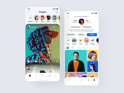 Instagram Redesign 2020 adobe xd adobexd app application card design clean concept design design feed icons instagram instagram redesign interface minimal social app ui ui trend uiux uiuxdesign ux