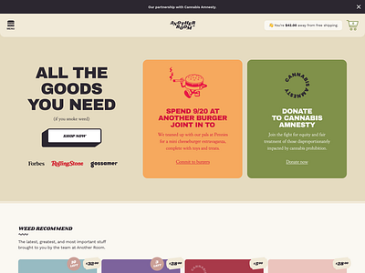 Welcome to Another Room accessories cannabis ecommerce goods homepage shop ui ux weed