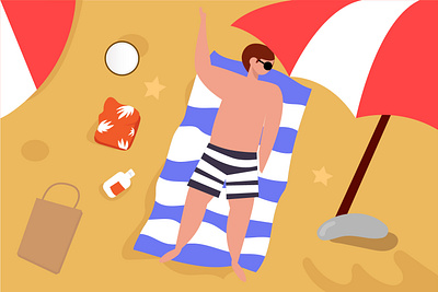 Hello Summer Season background beach character illustration man people summer sun swimsuit vacation