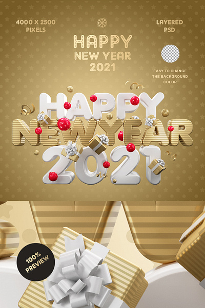 Happy New Year 2021 Vol.3 3d christmas gold happy new year santa surprise