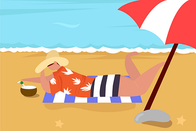 Hello Summer Season background beach character illustration man people summer sun swimsuit vacation