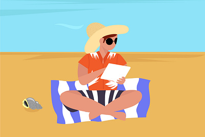 Hello Summer Season background beach character illustration man people summer sun swimsuit vacation