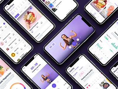 Fitbox - Workouts & Meal Planner UI Kit app app ui beauty diet dietitian fitness food gym healthy interface lose weight material meal planner mobile nutrition sport statistics ui ui kit workout