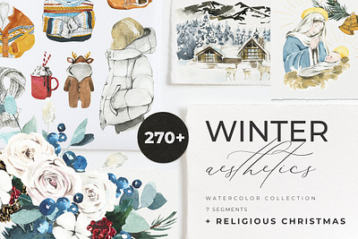 WINTER AESTHETICS + Christmas background christmas clipart concept design elements floral flowers graphic graphic design graphic elements graphics illustration illustration art illustrations vector watercolor winter winter clipart wreaths