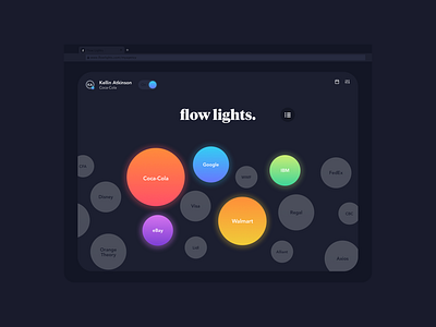 Flow Lights aesthetic agency app branding clients dark mode dark ui flow flow state heads down home home app home screen icon neon typography ui ux web website