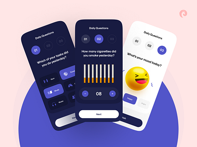 Smoking cassation app concept 🚬✌🏻 app app design app ui cassation clean clean ui daily questions design family happy health healthy life minimal minimalism question smoke ui uidesign