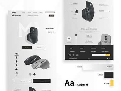 Landing page for MX Master 3 mouse colors dailyui design minimal typography ui ux web website