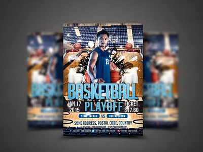 Basketball Playoff Flyer Template 3d activity advertising announcement art background ball banner basket basketball basketball ball basketball tournament card champion championship club competition concept court