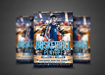 Basketball Playoff Flyer Template 3d activity advertising announcement art background ball banner basket basketball basketball ball basketball tournament card champion championship club competition concept court