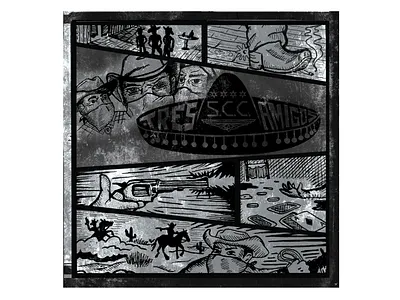 TRES AMIGOS EP adobe illustrator amigos black and white cowboys design hip hop illustration illustrator rap saloon scc second city citizens vector western western australia wild west
