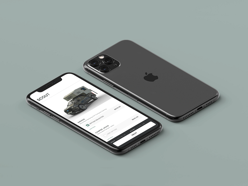 Scout Camper Mobile Configuration Page camper clean configuration design digital ecommerce ecommerce design flat minimal product selector simple truck ui ux web website