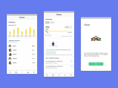 Gamification UX for the concept of a fitness marketplace app design fitness app iphone minimal ui ux