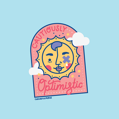 Cautiously Optimistic ⛅️ clouds handlettering illustration lettering pastel script lettering sun sun face vector