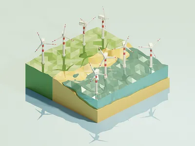 Wind farm 3d blender diorama illustration isometric low poly lowpoly wind farm wind turbine