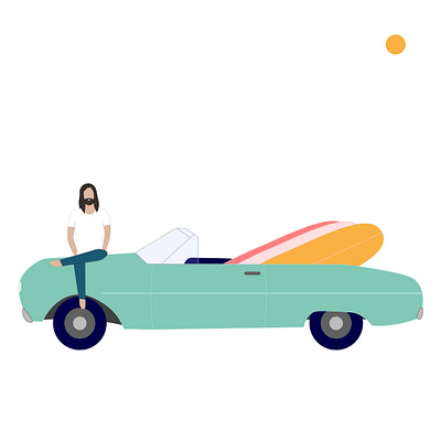 To The Sea - The Car beach board car character illustration sea summer surf surfart vector