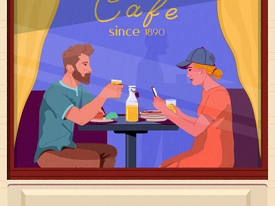 Dinner 2d character couple couple illustration date design illustration portrait vintage